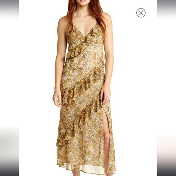 Nordstrom's Open Edit Ruffled Leg Slit Chiffon Midi Dress Size XS - Picture 1 of 9